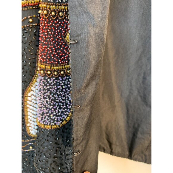 VTG 80s Gopal Black Beaded Jacket Champagne Theme 100% Silk Lined M 8695 - Picture 13 of 13